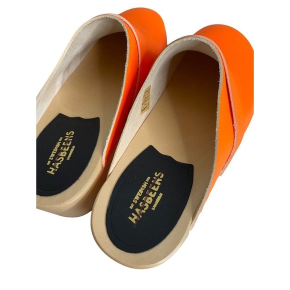 Free People Swedish Hasbeens X FP Husband Clog Neon Orange Size 37 US 6.5 NEW - Picture 6 of 9